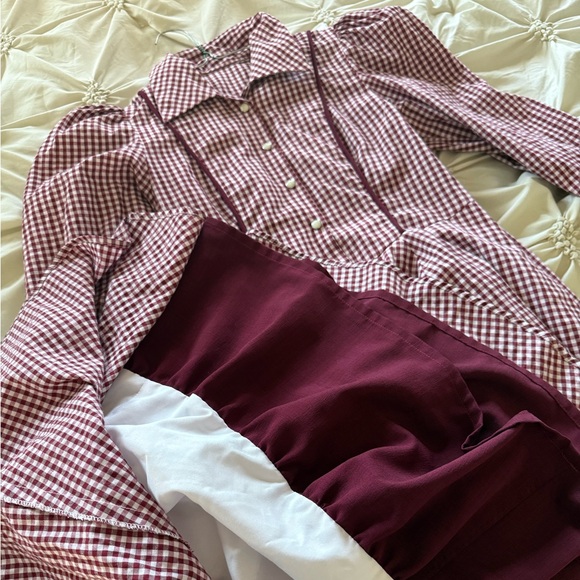 Vintage puff sleeve plaid pearl snap ruffle Christmas Holiday Homestead dress - Picture 2 of 3